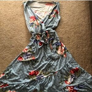 Blue Floral Polka Dot Maxi Dress